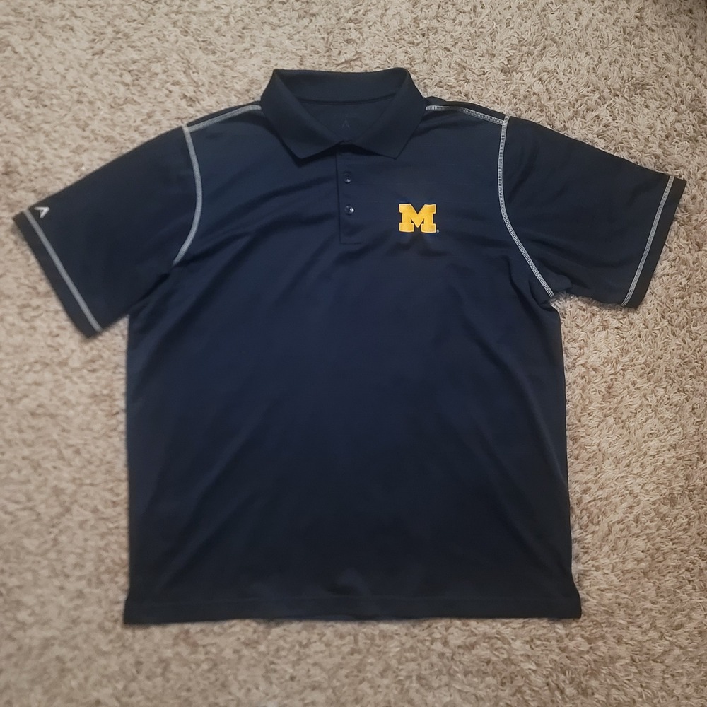 Antigua Polo Shirt Men XL Navy Blue Michigan Wolverines Embroidered Short Sleeve - Picture 2 of 10